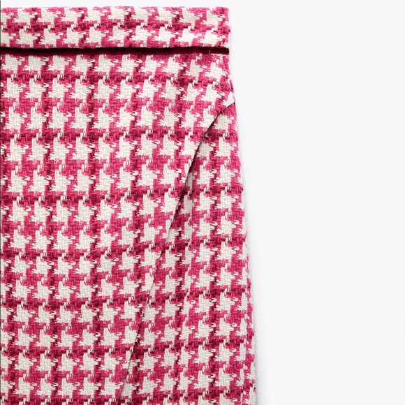 Zara TWEED TEXTURED WEAVE HOUNDSTOOTH
High-waist Midi Skirt Front Slit Pink NEW - Picture 16 of 16